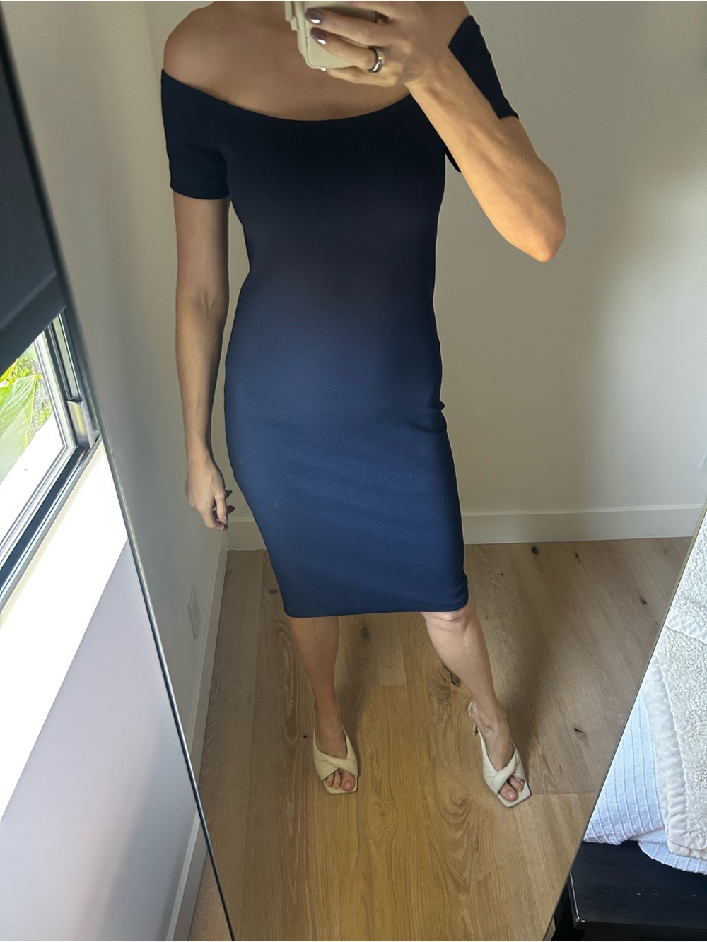 MICHAEL Michael Kors Off-the-Shoulder Navy Sheath Dress